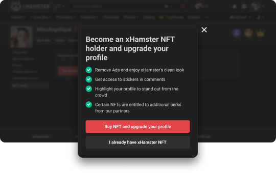 In the modal window, select "I already have xHamster NFT" and confirm the binding